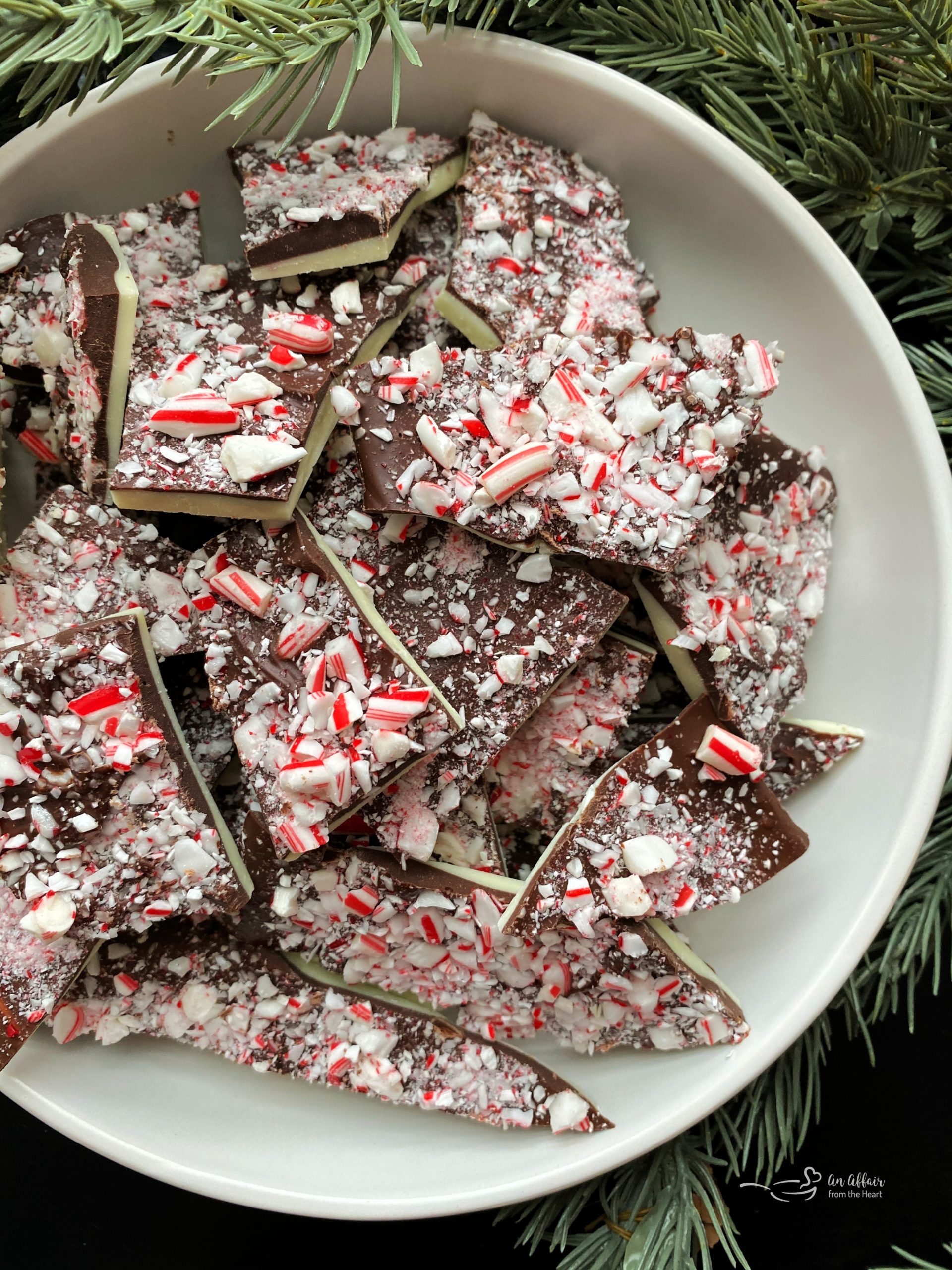 serving bowl of peppermint bark