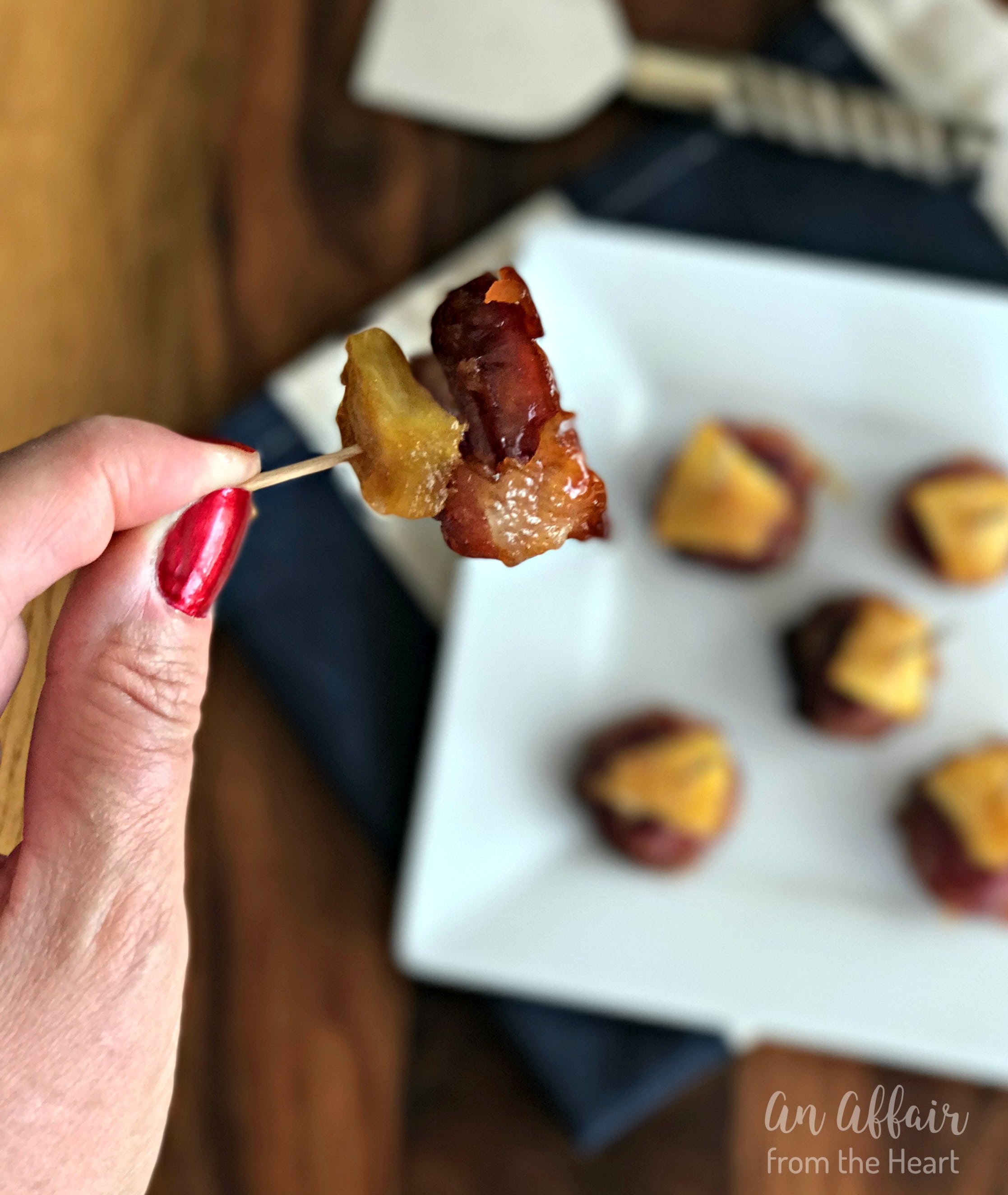 close up of a Aloha Bacon Wrapped Sausage Bite