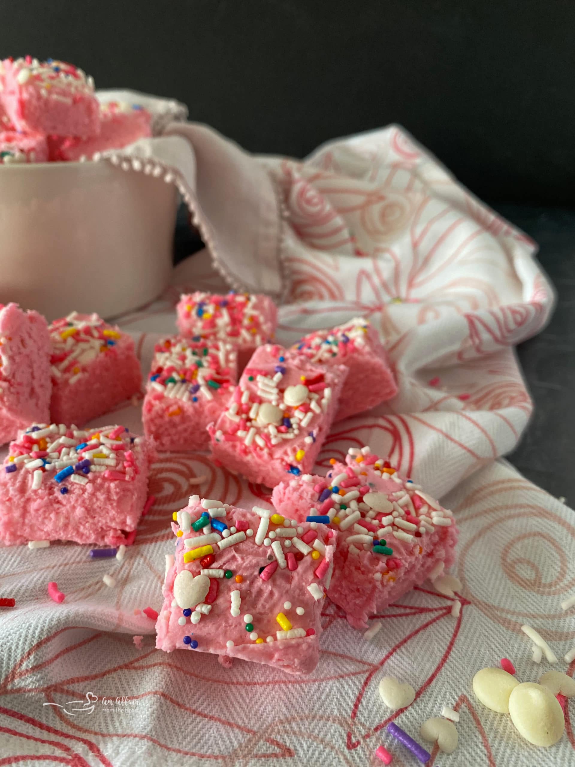 Pink Valentine fudge up close